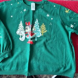 Disney Green Sweatshirt with Festive Minnie Mouse
